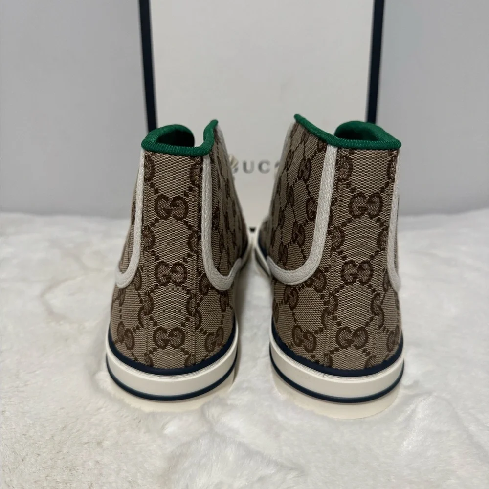Gucci Beige GG Canvas High-Top Sneaker with Green & Red Web